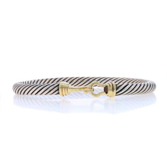David Yurman Cable Hook Bangle Bracelet 6 1/4" - Sterling 925 & Yellow Gold 14k - Picture 1 of 6
